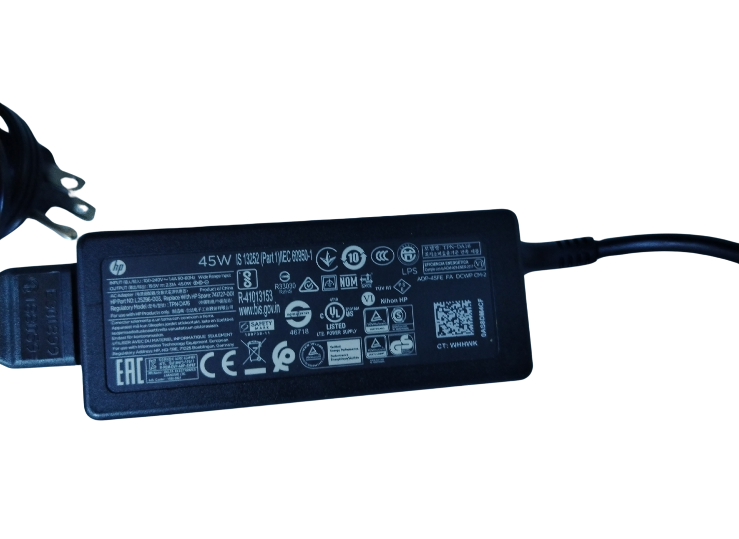 Cargador original HP Punta Azul 45W