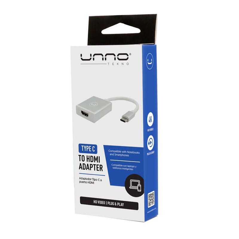 Adaptador Unno Tekno USB-C a HDMI 4k AD3001SV Macho-Hembra Plateado